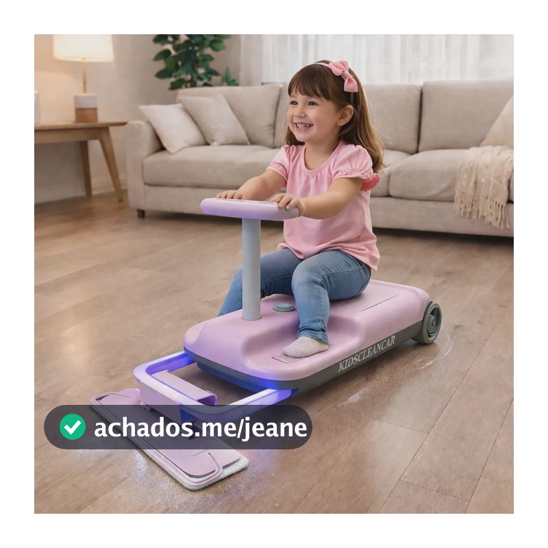 Carrinho Infantil Elétrico 2em1 Com Mop Para Brincar Em Casa Rosa