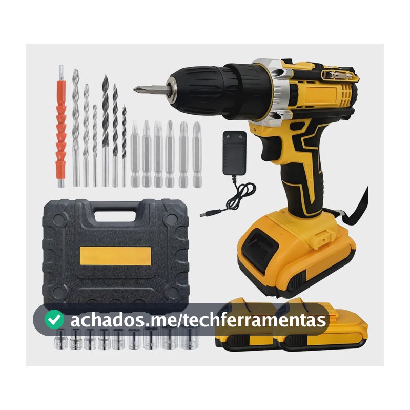 Parafusadeira Furadeira Sem Fio 2 48v Max Baterias De Lítio Amarelo 48v