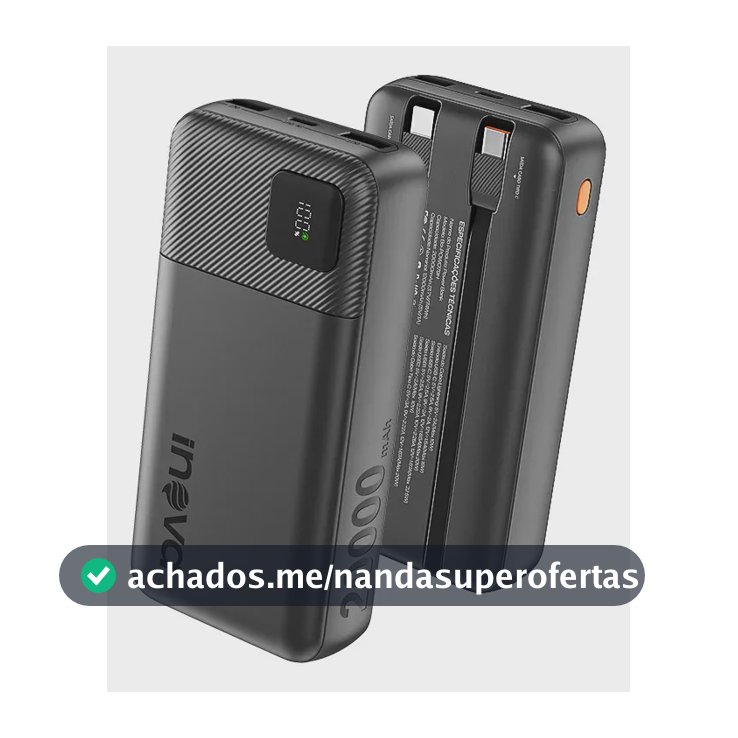 Carregador Portátil Power Bank Turbo inova 20000mah 22.5w Com Display Digital Usb-c / Usb-a Carga Rápida - Preto