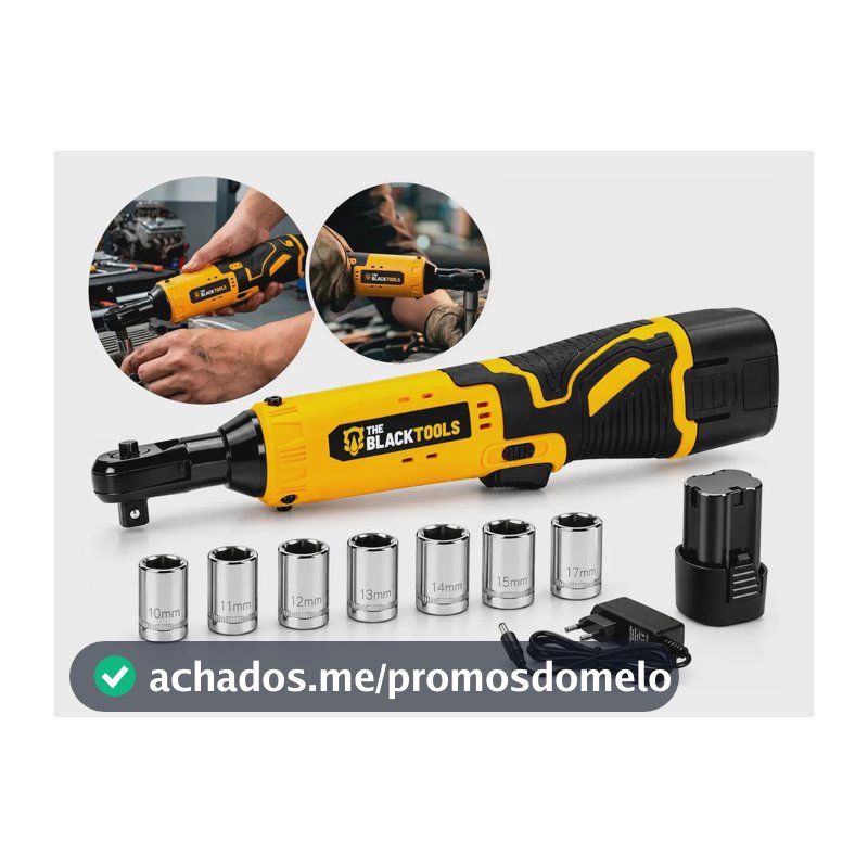 Chave De Catraca Elétrica A Bateria 12V 3/8 Polegadas 45Nm 300Rpm Com Carregador Bivolt BCC120 The Black Tools