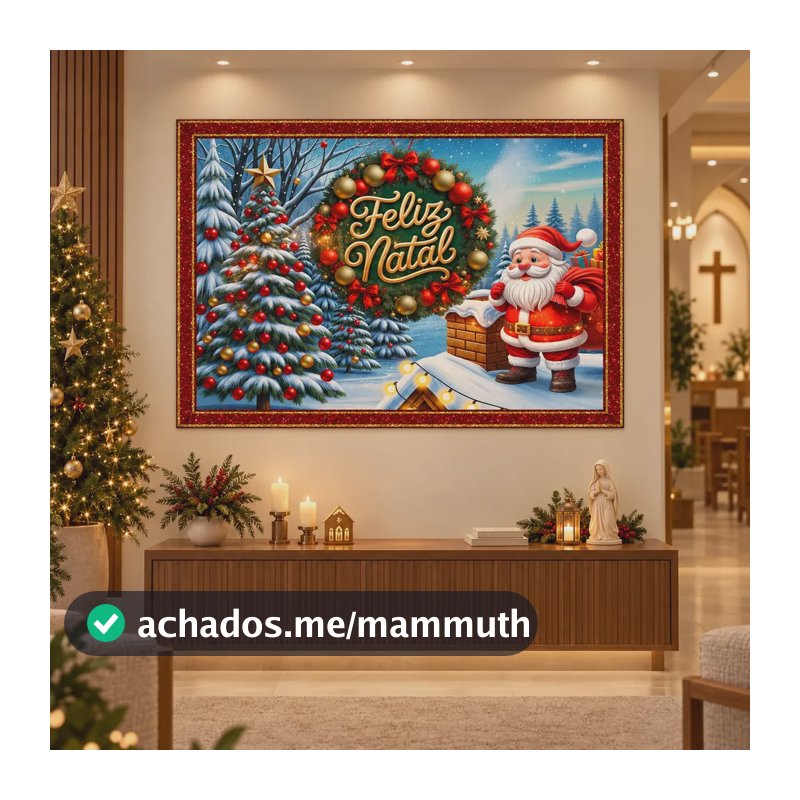 Painel Natal Retangular Decoração Natalina Papai Noel Painel de Festa Cenário de Natal 2,0x1,50m Em Tecido