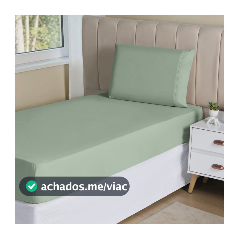 Jogo Lençol 2 Peças Solteiro Hipercal 400 Fios Leve Luxo Cor Verde Desenho do tecido Liso