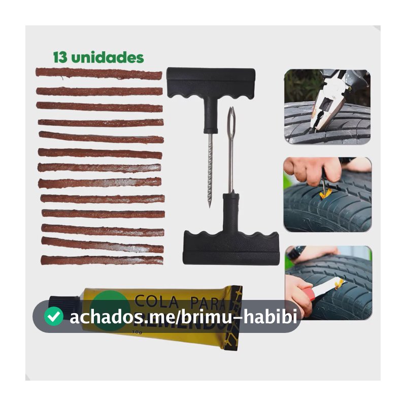 Kit Reparo Pneu Furo Remendo Carro Moto + Refil Macarrão