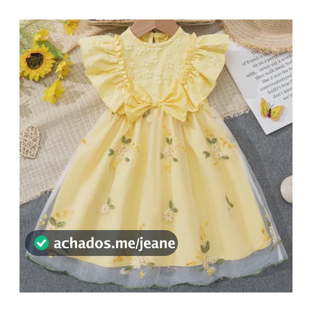 Vestido Infantil Bordado Manga Babado Com Laço Golden Florido 120