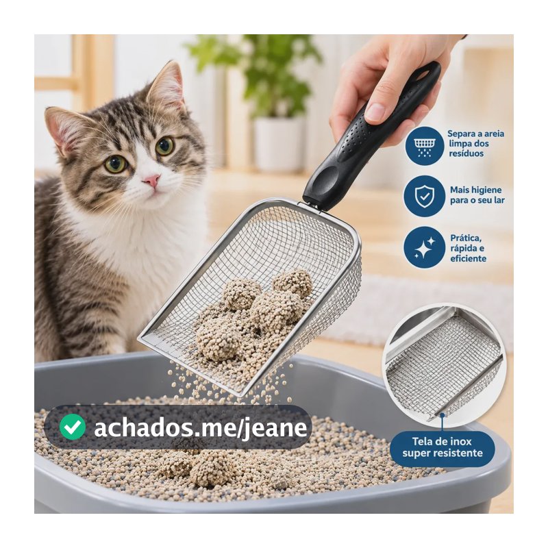 Pazinha Higiênica Coletora Pá Caixa Areia Gatos Preta Peneira inox