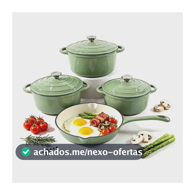 Jogo De Panelas Ferro Fundido Esmaltado La Cocotte 4 Peças Verde Oliva