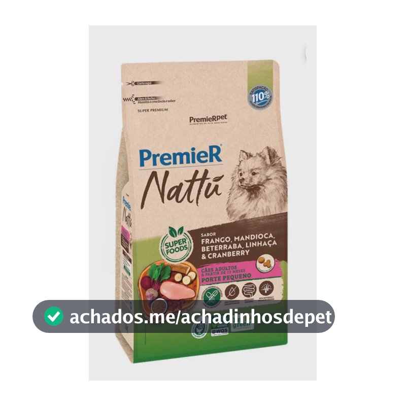 Ração Premier Nattu Cães Ad Raças Peq Frango E Mandioca 1kg