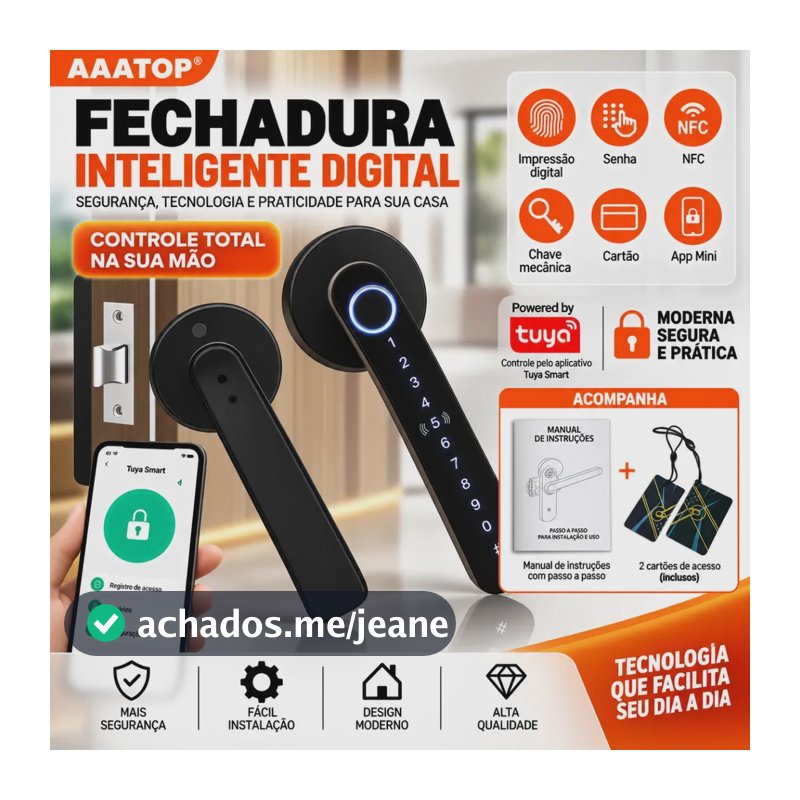 Fechadura Maçaneta Eletrônica Digital Biométrica Para Porta Wifi Aplicativo Tuya NFC Senha e Cartão