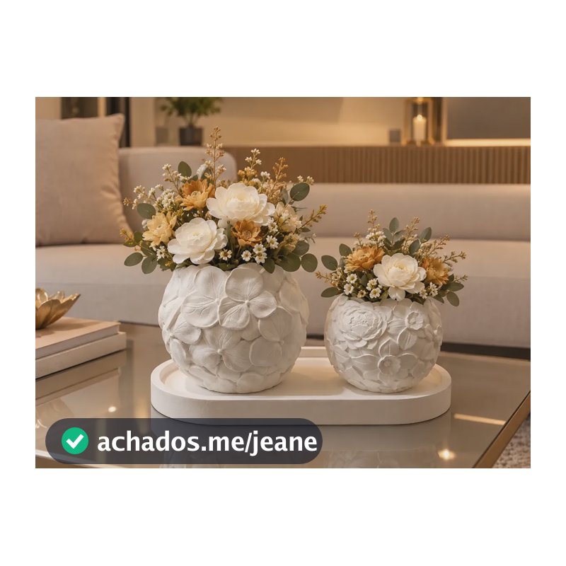 Kit Decorativo Sala Bandeja Com Vasos Design Moderno Branco Cru