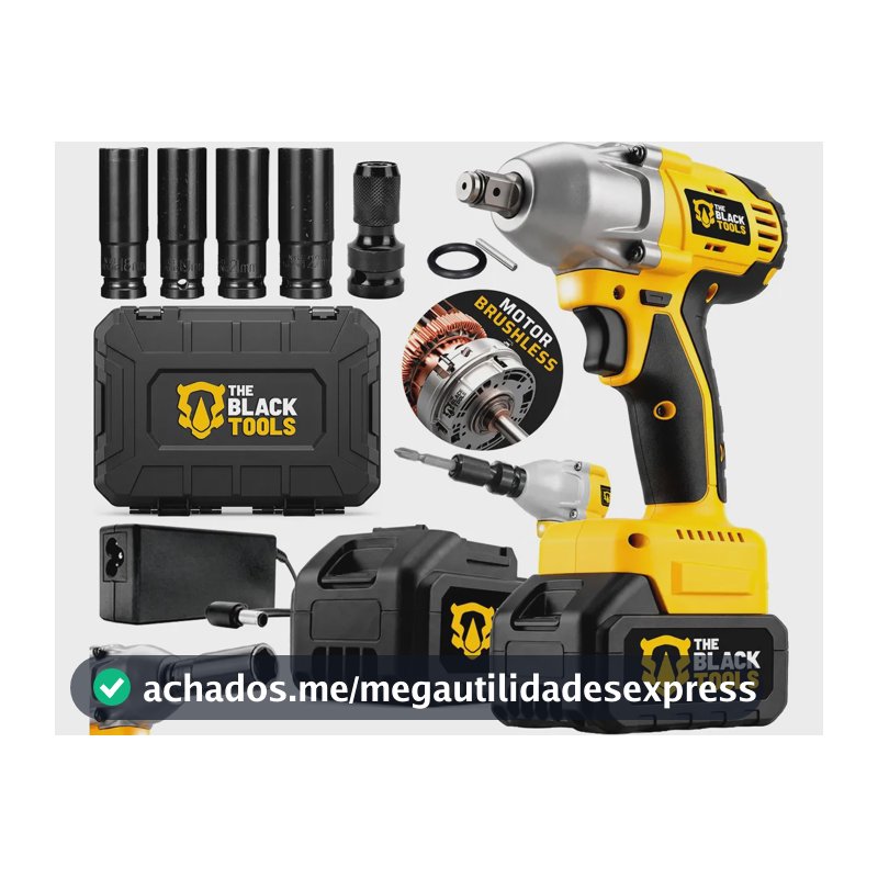 Chave De Impacto A Bateria 21V 1/2" Pol 2400 Rpm Bivolt Com Acessórios E Maleta The Black Tools