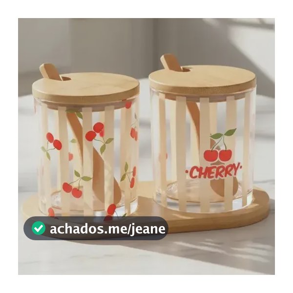 Cj 2 Pote Vidro colher Bandeja Cherry 19x9,5x10,5 Bambu Lyor