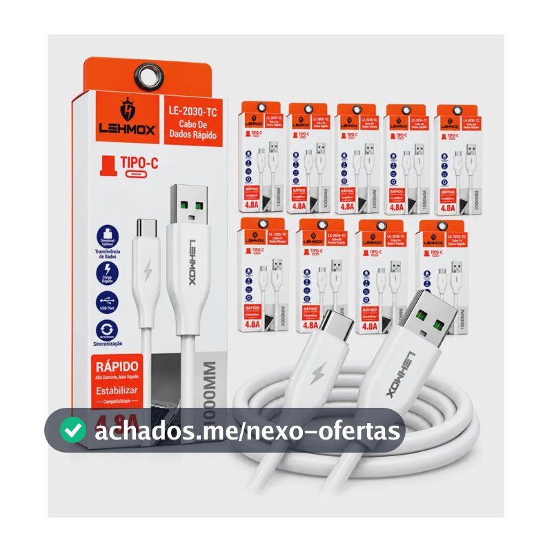 Kit 10 Cabos Usb Tipo C Carregador E Dados Rápido Atacado Branco