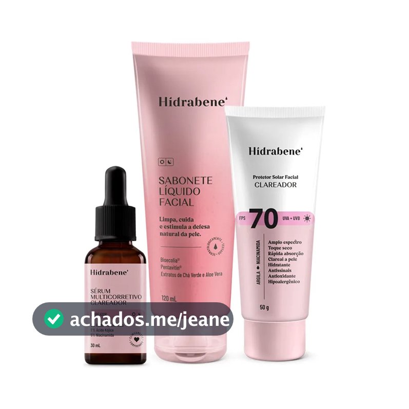 Kit Hidrabene Clareador Sérum + Fps70 + Sabonete