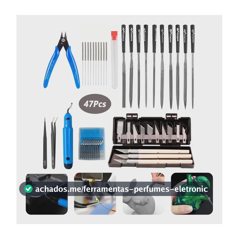 Kit 47 De Acessorios Ferramentas Completo Para Impressão 3d Manuais Orginal Novo Estilete Pinças Agulha Inox Agulhas De Limpeza De Bico Alicate Para Bambu Labs 0.2/0.25/0.3/0.35/0.4mm Acabamento