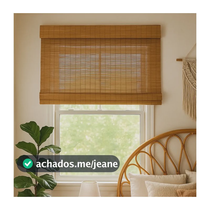 Persiana Rolo Bambu 120larg X 140alt Com Bandô Natural Marrom