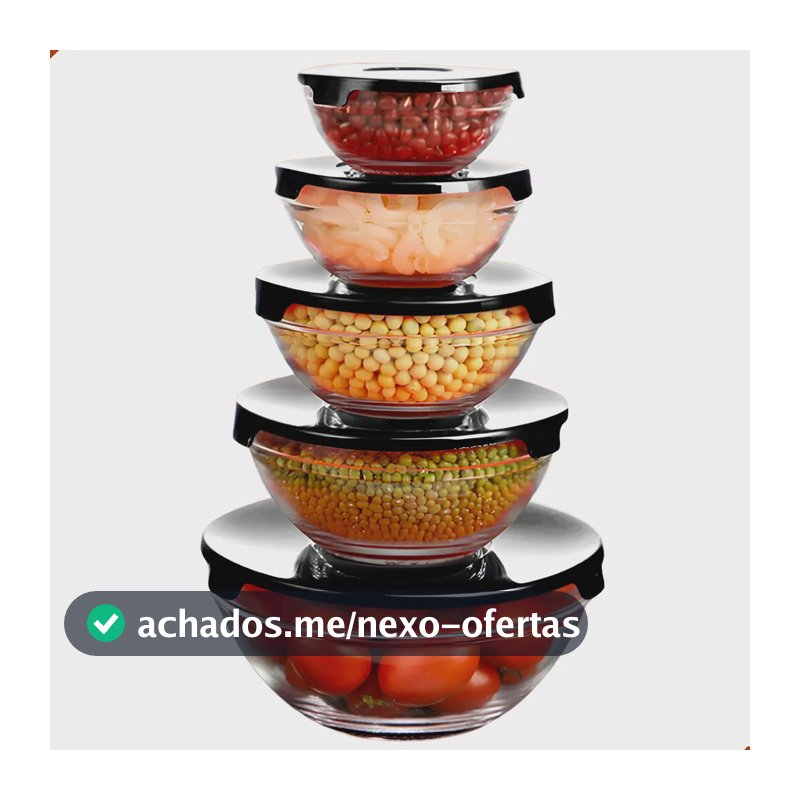 Jogo Com 5 Potes De Vidro Herméticos Com Tampa Tigela Redondo Marmita Ms Variedades E Utilidades Sortido
