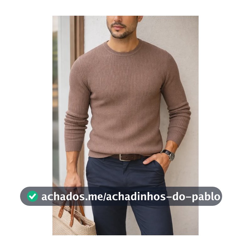 Camiseta Manga Longa Masculina Slim Texturizada Blusa Frio Mocha Mousse M