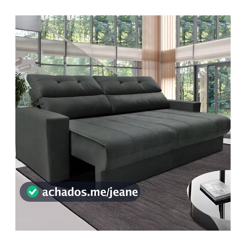 Sofá 3 Lugares Clean Retrátil Reclinável Cama Inbox 1,70m Velusoft Cinza