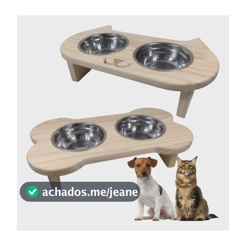 Comedouro Pet Bebedouro Cachorro Gato Elevado 2 Potes Tam P Madeira Pinus Gato