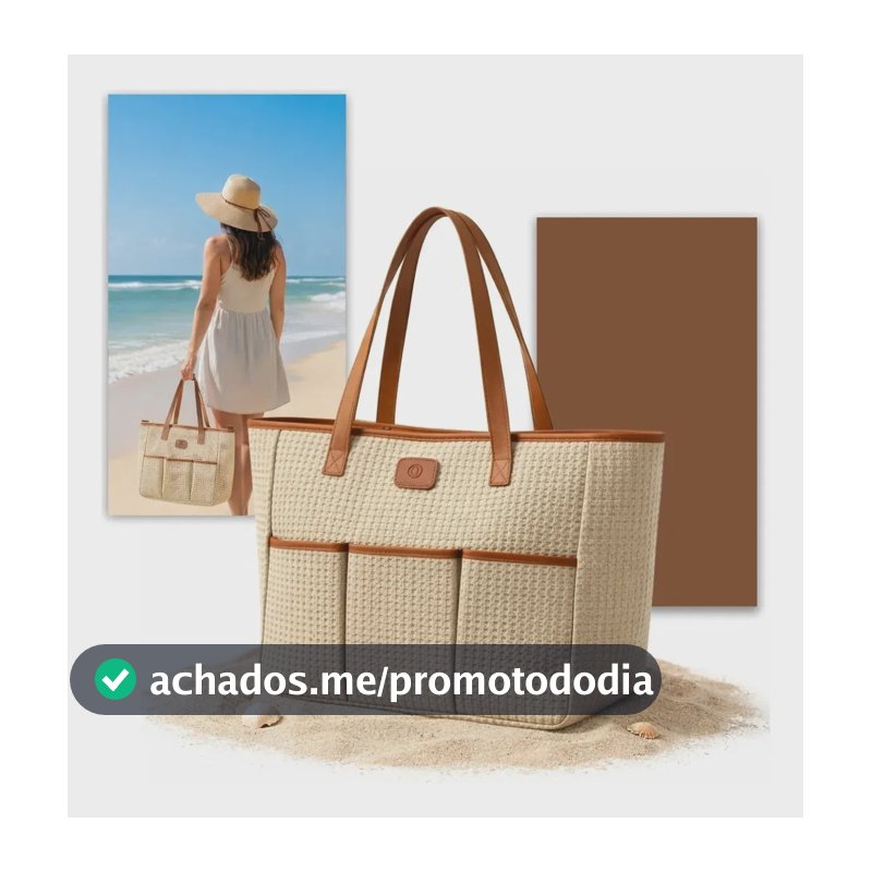 Bolsa Praia Feminina Grande Moda Verão Três Bolsos Externos Bege Notnull