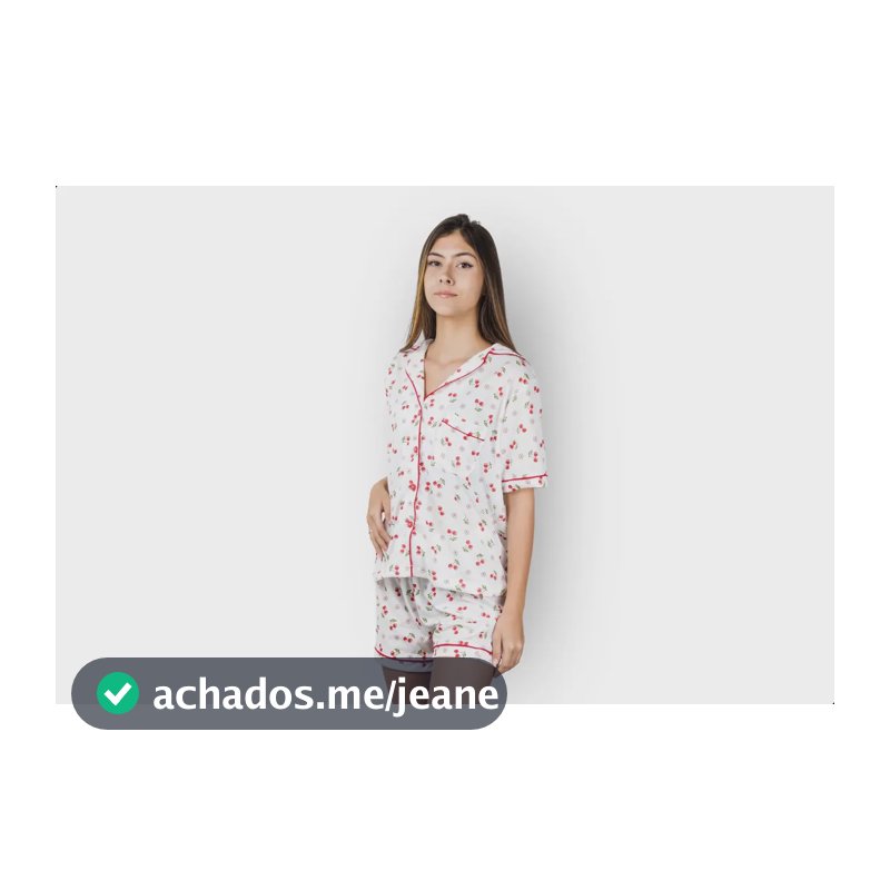 Pijama Shortdoll Americano Estampado Manga Curta Amamentação Branco Cerejas P
