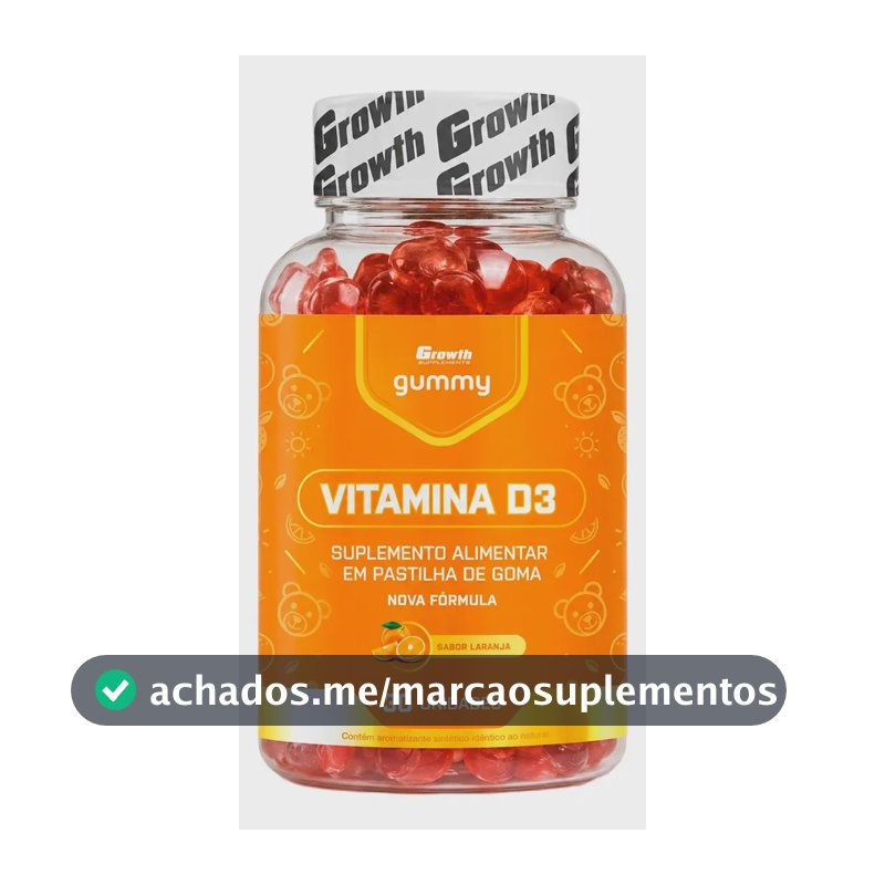 Vitamina D3 Gummy 30 Un Growth Supplements - Sabor Laranja Laranja