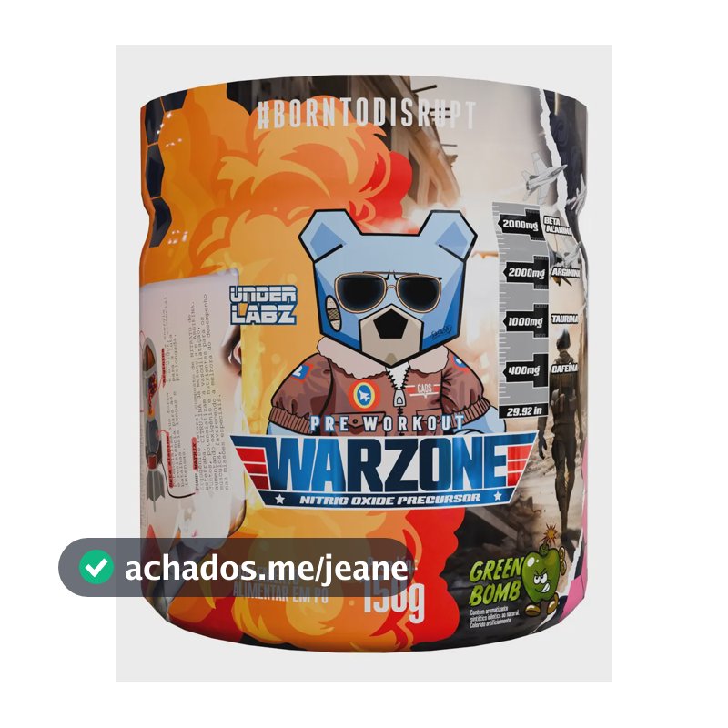 Warzone Under Labz Pré Treino Beta Alanina Taurina Cafeína Sabor Green Bomb 300g