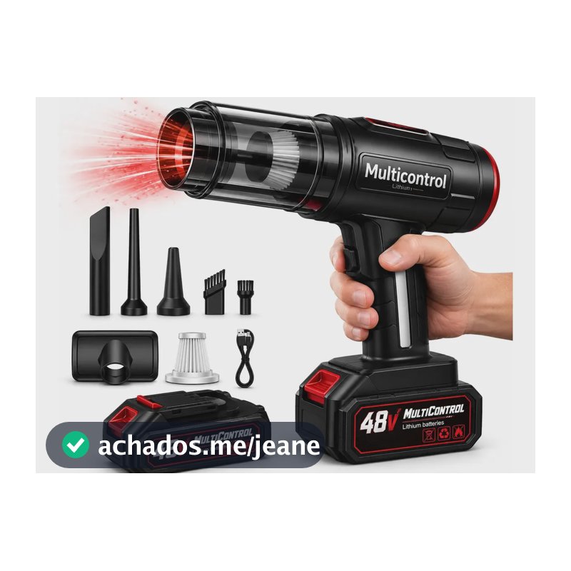 Aspirador De Pó Portatil Recarregável Turbo Com Bateria 48v 3000mah Sem Fio Automotivo Elétrico Soprador Para Casa Carro Escritório Preto 127/220v - Multicontrol