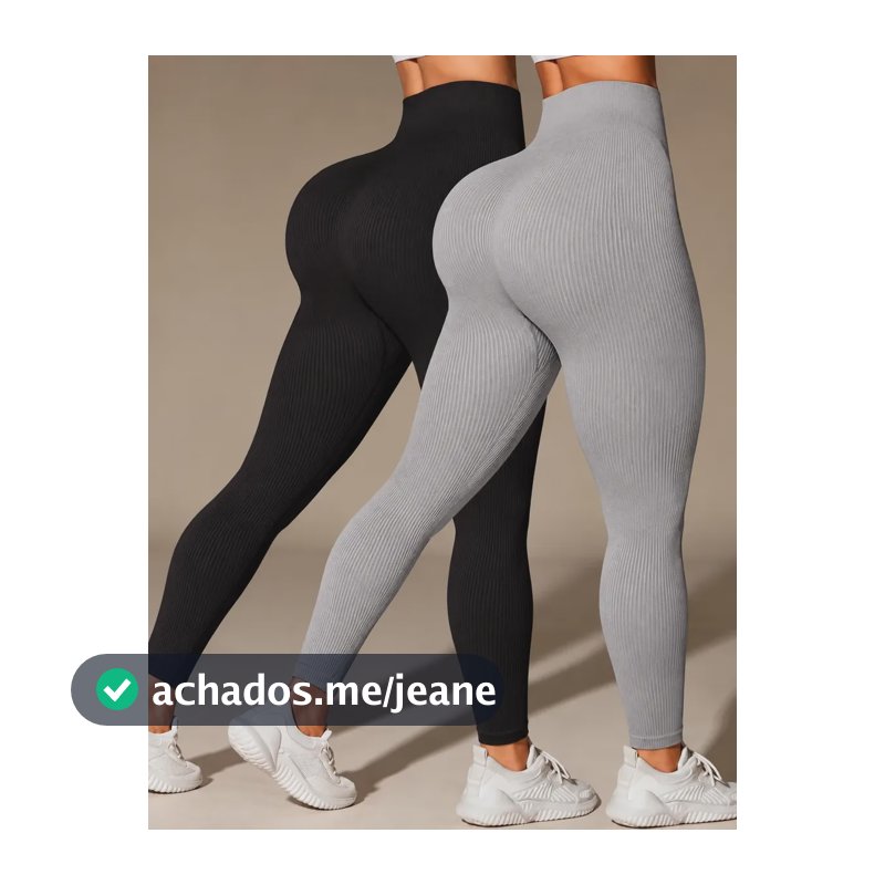 Kit 2 Calças Legging Canelada Feminina Academia Sem Costura Cinza E Preto Canelado Unico 36-42