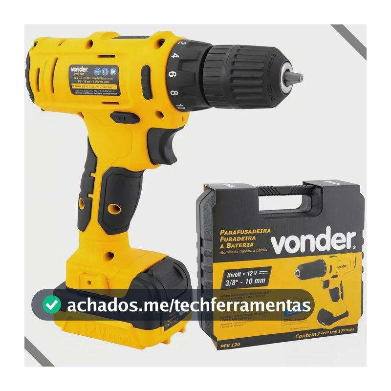 Parafusadeira Furadeira A Bateria Vonder Pfv120 Cor Amarelo Frequência 50hz 60hz Bivolt