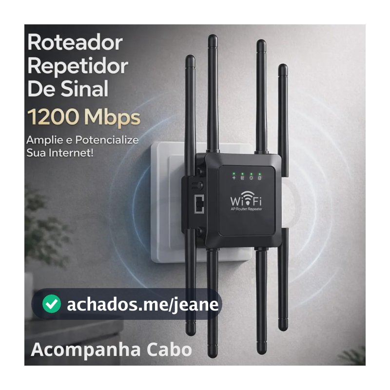 Repetidor De Sinal Roteador Wi-fi 8 Antenas Wireless 1200mbps Digno 2.4ghz E Amplificador Extensor Longo Alcance E Alta Performance Preto/branco