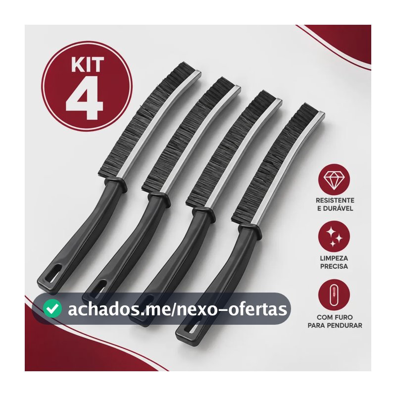 Kit 4 Escovas Limpeza Frestas Cantos Difíceis Rejunte Casa Preto