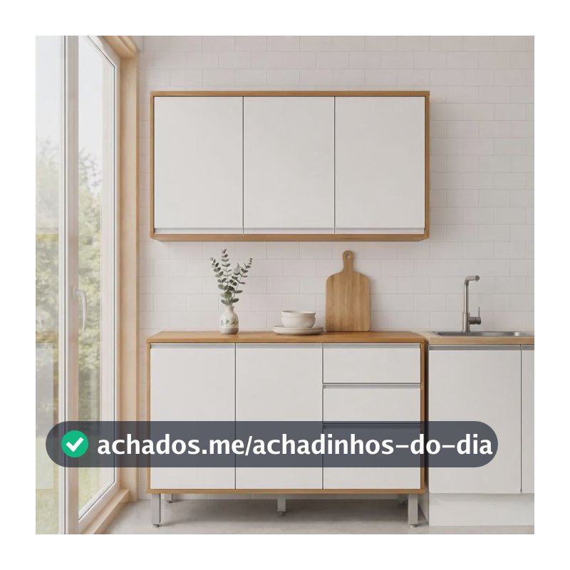 Cozinha Modular Compacta Armario Aereo Balcao Nina Amên/bco Amêndoa/branco