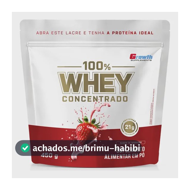 100% Whey Concentrado 450g Growth Supplements Morango