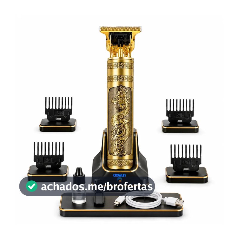 Maquina Maquininha Dragao Acabamento Cortar Cabelo Aparador Barba Pelos Elétrica Sem Fio Recarregavel - Crowley