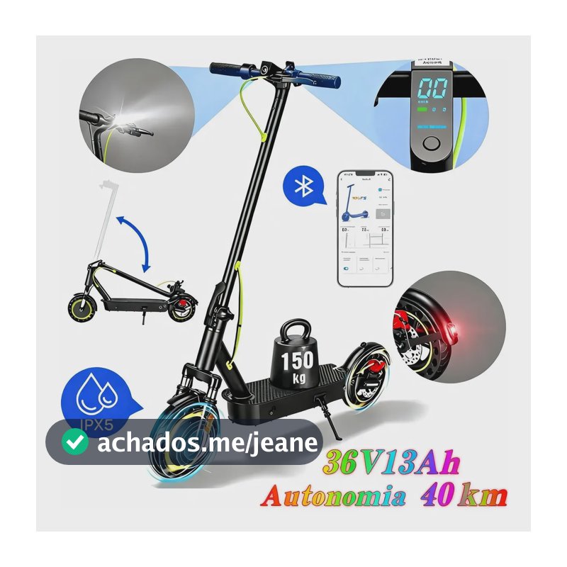 Patinete Elétrico 500w 36v13ah 30km/h C/bluetooth 150kg Jmjn Preto Patinete Elétrico Jmjn