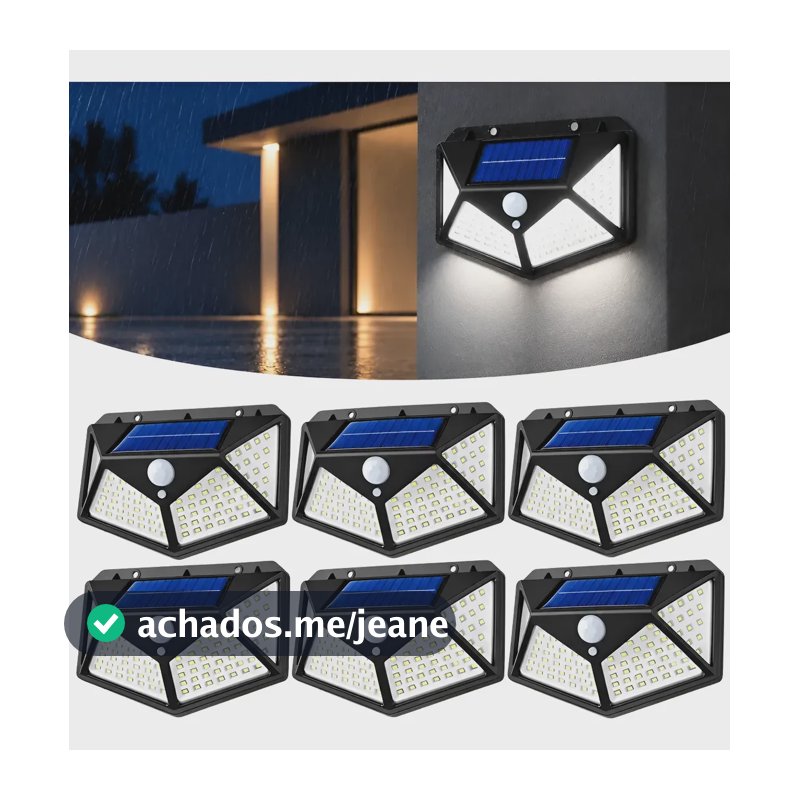 Kit 6 Luminária Solar Jardim 100 Led Com Sensor Prova Dágua Escolha Preto