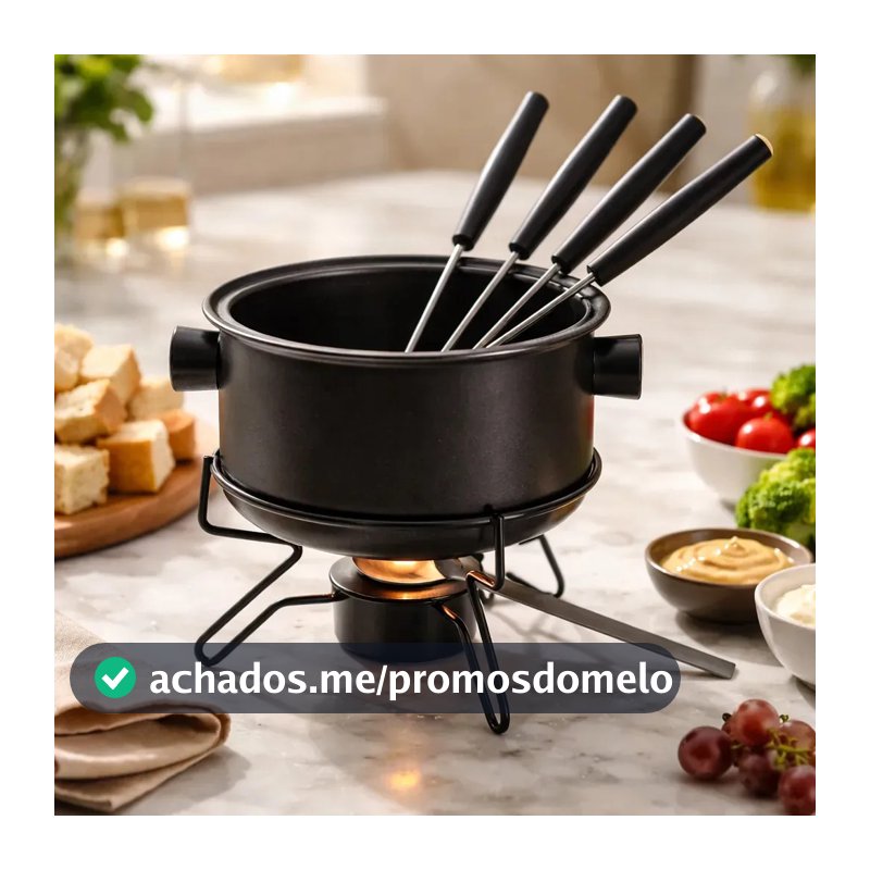 Conjunto De Fondue Panela Antiaderente Preto 700ml 7pcs - Le Roux