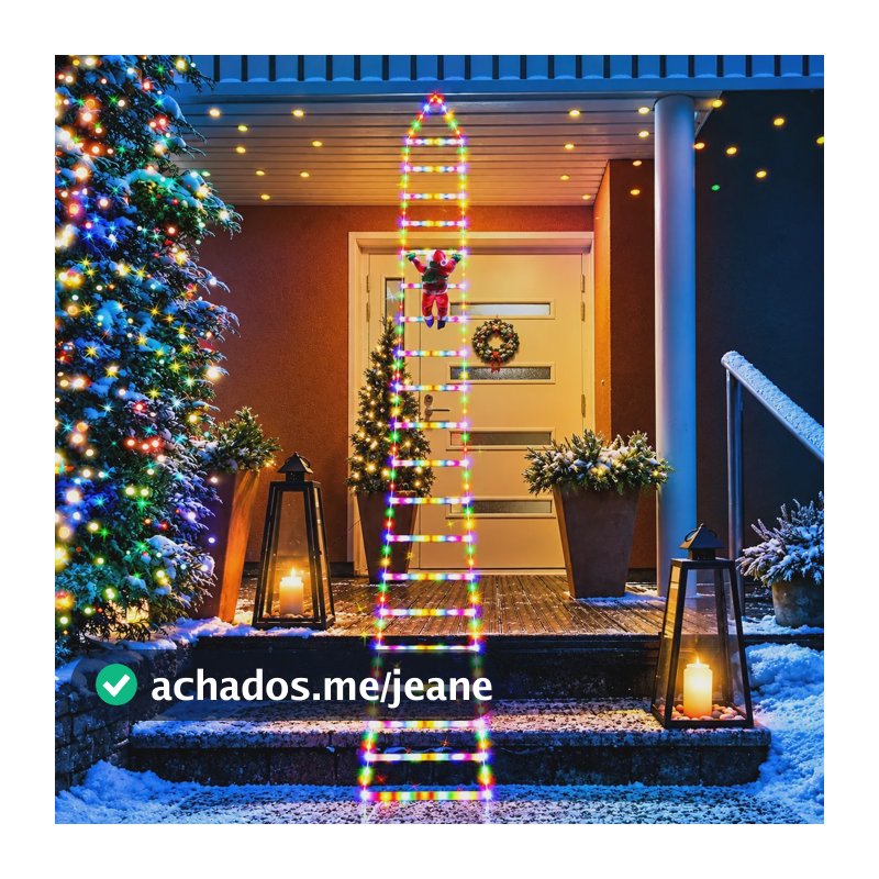 Escada Papai Noel Luminosa Natal Enfeite Led 3,2m Bivolt Rgb 127/220v