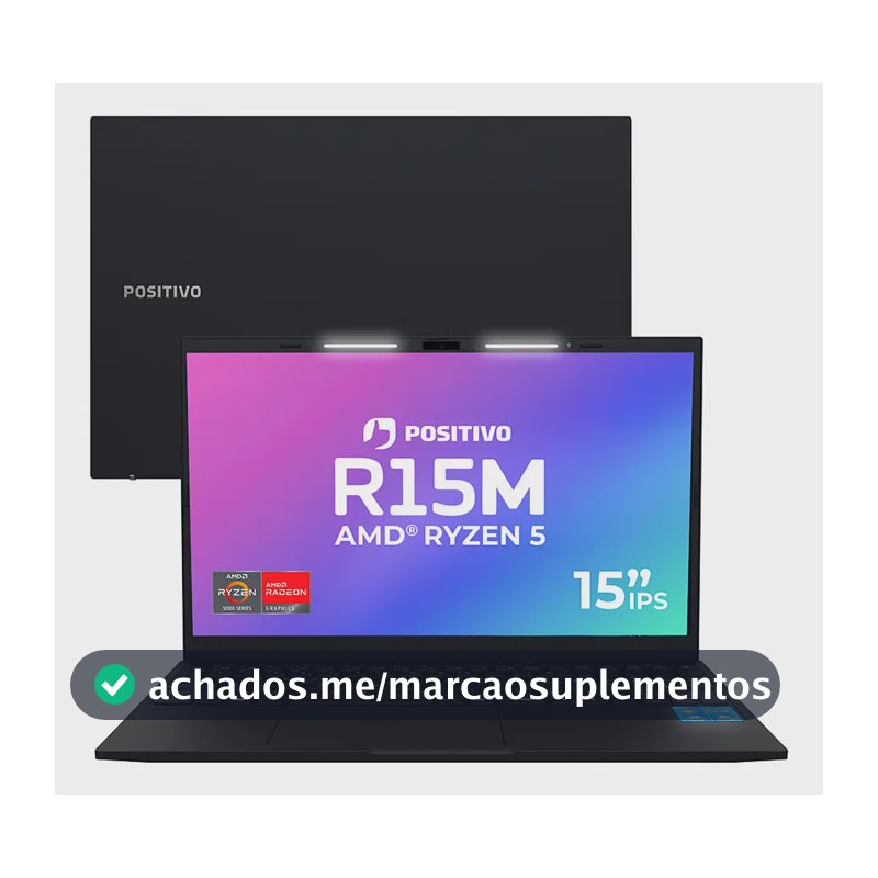 Notebook Positivo Vision R15M AMD Ryzen 5-5625U Linux 8GB RAM 256GB SSD Wi-Fi 6 Tela 15” Full HD IPS Antirreflexo - Minitela 1,54" - Lumina Bar com 3 Níveis Permite upgrade de memória RAM e SSD Preto