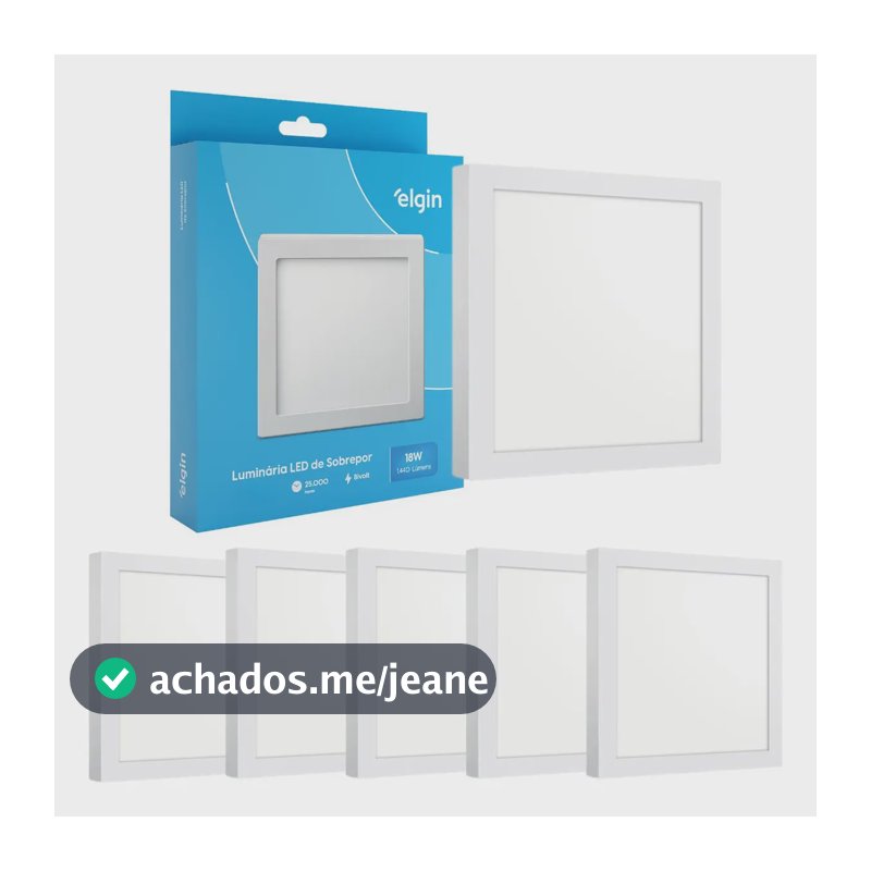 Kit 5 Painel Plafon Led Sobrepor Quadrado 18w Branco Frio
