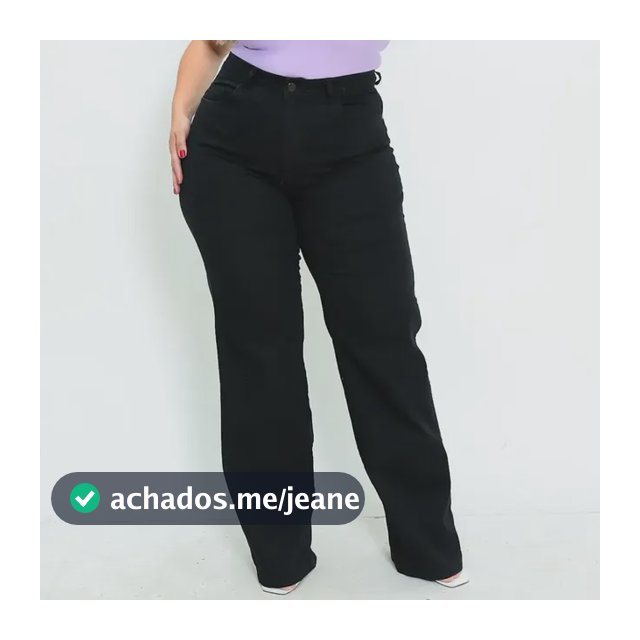 Calça Jeans Preta  Wide Leg Pantalona - Moda Grande C/ Lycra