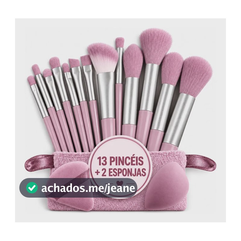 Kit Pincéis De Maquiagem 15 Peças: 13 Pincéis + 2 Esponjas Roxo