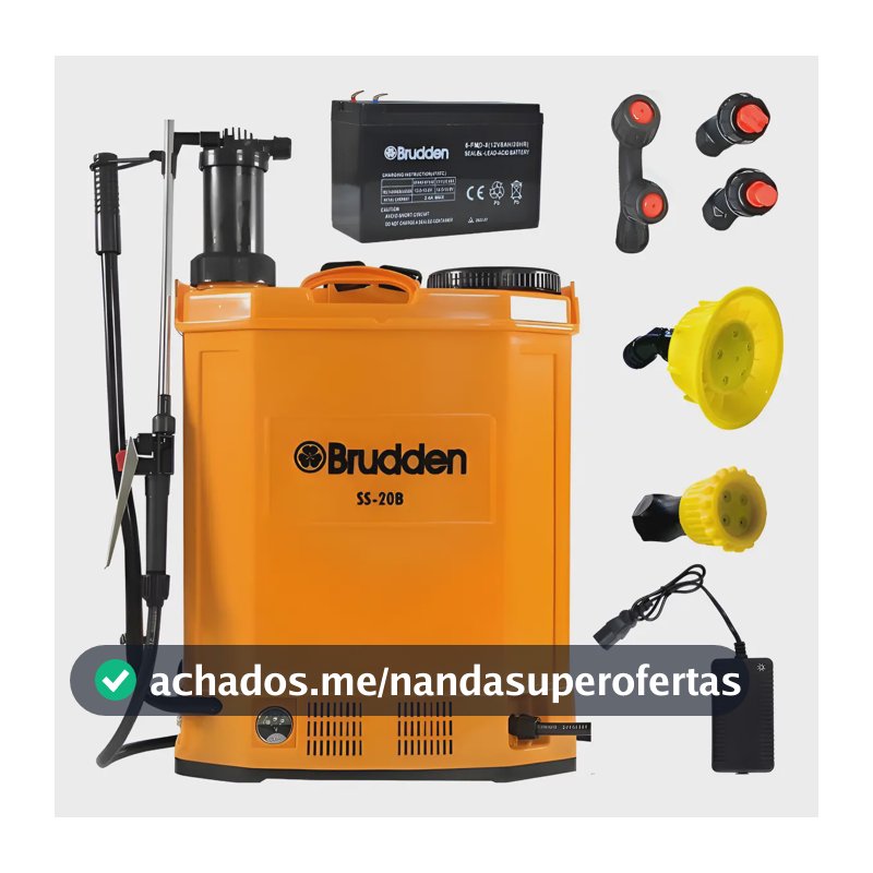 Pulverizador Elétrico Costal Brudden SS20B 20L Cor Amarelo Com Bateria Recarregável 12V