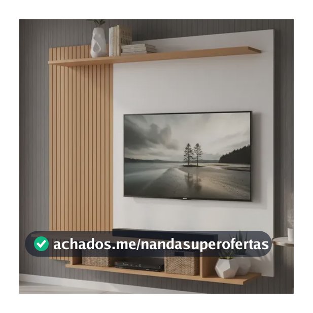 Estante Para Tv 55 Painel Ripado Com Prateleira E Nicho Sala Off White/ripado