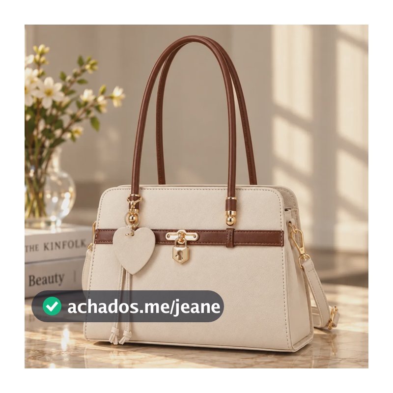 Bolsa De Mão Couro Sintético Design Luxuoso Detalhes Metalic Off White