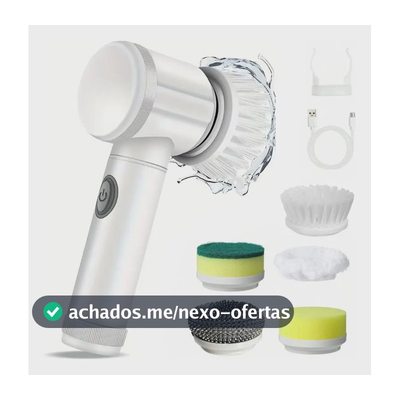 Escova De Limpeza Elétrica 5 Em 1 Multifuncional Giratória Branco