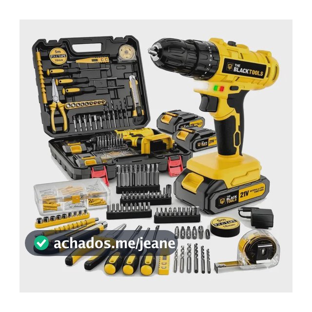 Parafusadeira Furadeira De Impacto The Black Tools Profissional 2 Baterias Com Maleta + Kit Acessórios 134 Peças Tbkit20