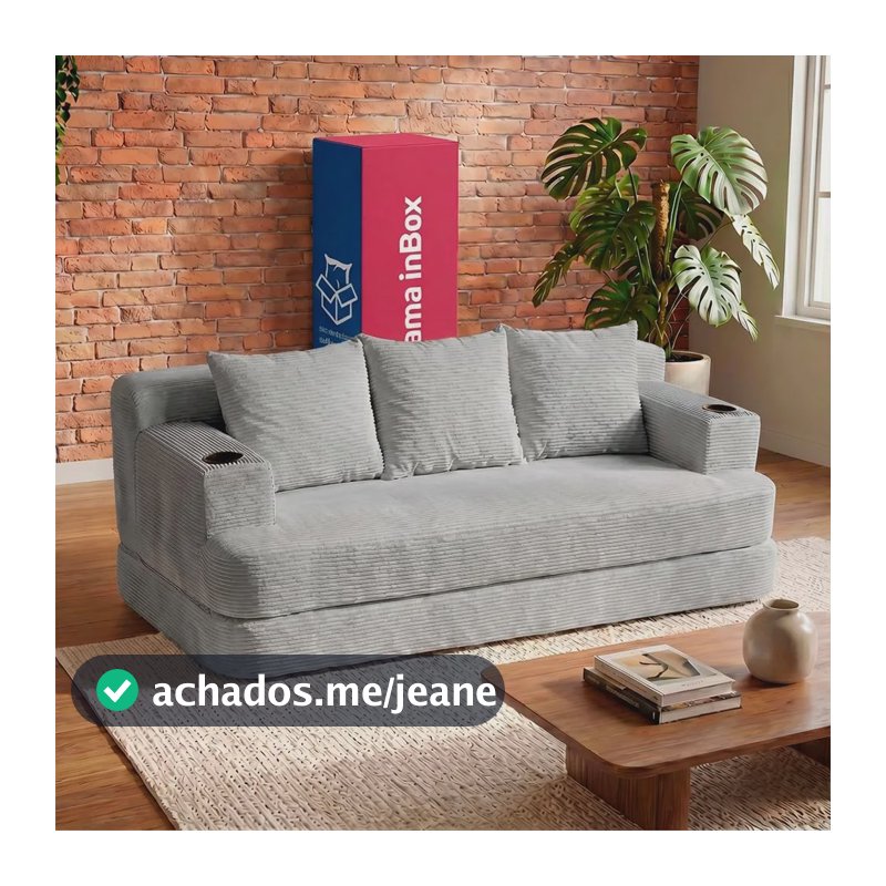 Sofá Cama Nami. 1,88m Xpand Tech Tecido Velourê Cama Inbox Cinza Liso