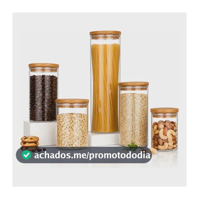 Kit 5 Potes Mantimentos Vidro Herméticos Com Tampa Bambu Alta Resistência Epsilon